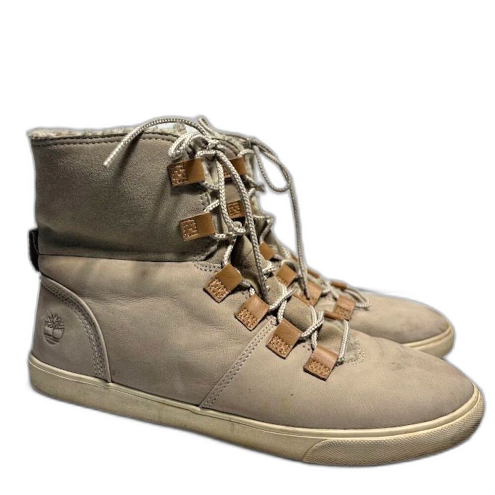 Timberland Women's Dausette Boot Size 9 Sneaker Lace Up Tan Cream Fleece Lined